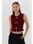 Tasarım Düğmeli Crop Bluz Bordo 3