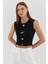 Tasarım Düğmeli Crop Bluz Sıyah 1