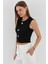 Tasarım Düğmeli Crop Bluz Sıyah 4