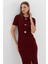 Kısa Kol Midi Elbise Bordo 2