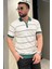 Erkek Polo Yaka Yarım Fermuarlı Çizgi Desenli Triko Tişört P-00016752 1
