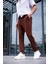 Erkek Kahve Renk Likralı Kumaş Jogger Pantolon 4