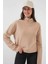 55449 Fermuarlı Yaka Örme Sweatshirt - Camel 1
