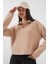 55449 Fermuarlı Yaka Örme Sweatshirt - Camel 3