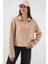 55449 Fermuarlı Yaka Örme Sweatshirt - Camel 4