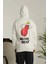 Unisex Kapşonlu Baskılı Sweetshirt - Beyaz 1