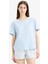 Regular Fit Pijama Takımı Kısa Kollu Üst Esnek Belli Şort-Fall in Love E4323AX25SM 4