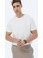 Beyaz Düz Bisiklet Yaka Pamuk Karışımlı T-Shirt 1