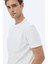 Beyaz Düz Bisiklet Yaka Pamuk Karışımlı T-Shirt 4
