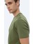 Haki Düz Bisiklet Yaka Pamuk Karışımlı T-Shirt 3