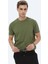 Haki Düz Bisiklet Yaka Pamuk Karışımlı T-Shirt 1