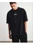 Unisex Bisiklet Yaka Baskılı Oversize T-Shirt - Siyah 1