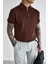 Erkek Yarım Fermuarlı Polo Yaka Triko T-Shirt Kahverengi 2