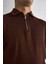 Erkek Yarım Fermuarlı Polo Yaka Triko T-Shirt Kahverengi 3