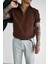 Erkek Yarım Fermuarlı Polo Yaka Triko T-Shirt Kahverengi 5