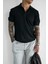 Erkek Polo Yaka Düğmeli Slim Fit T-Shirt Siyah 2