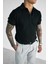 Erkek Polo Yaka Düğmeli Slim Fit T-Shirt Siyah 4