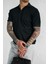 Erkek Polo Yaka Düğmeli Slim Fit T-Shirt Siyah 5