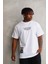 Unisex Bisiklet Yaka Baskılı Oversize T-Shirt - Beyaz 1