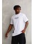 Unisex Bisiklet Yaka Baskılı Oversize T-Shirt - Beyaz 2