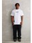 Unisex Bisiklet Yaka Baskılı Oversize T-Shirt - Beyaz 4