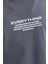 Unisex Bisiklet Yaka Baskılı Oversize T-Shirt - Gri 2