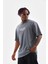 Unisex Bisiklet Yaka Baskılı Oversize T-Shirt - Gri 3