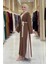 Fiyonk Detaylı Abaya Elbise Takım 3955 Kahverengi 2