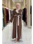 Fiyonk Detaylı Abaya Elbise Takım 3955 Kahverengi 3