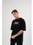 Unisex Bisiklet Yaka Baskılı Oversize T-Shirt - Siyah 1