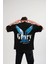 Unisex Bisiklet Yaka Baskılı Oversize T-Shirt - Siyah 2