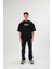 Unisex Bisiklet Yaka Baskılı Oversize T-Shirt - Siyah 3
