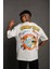 Unisex Bisiklet Yaka Baskılı Oversize T-Shirt - Beyaz 2