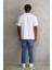 Unisex Kuşgözü Detaylı Baskılı Oversize T-Shirt - Beyaz 3