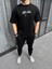 Unisex Baskılı Oversize T-Shirt - Siyah 1