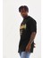 Unisex Kuşgözü Detaylı Baskılı Oversize T-Shirt - Siyah 3