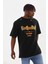 Unisex Kuşgözü Detaylı Baskılı Oversize T-Shirt - Siyah 4