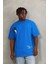 Unisex Oversize Baskılı Bisiklet Yaka T-Shirt - Mavi 3