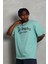 Unisex Oversize Baskılı Bisiklet Yaka T-Shirt - Mint Yeşili 4