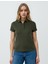 Haki Düz Kesim Gömlek Yaka Kısa Kollu Örme Tişört 1