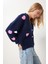 Kalp Motifli Oversize Triko Hırka 3