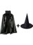 Siyah Yakalı Pelerin ve Siyah Cadı Şapkası Seti Çocuk Boy 1