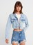 65377 Lazer Detaylı Crop Denim Ceket-Mavi 1