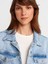65377 Lazer Detaylı Crop Denim Ceket-Mavi 3