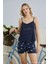 Kadın Milan Kumaş Ip Askılı Şortlu Lacivert Pijama Takımı - 7624 2