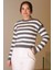 Sıfır Yaka Çizgili Siyah Ekru Kadın Triko Kazak 5560-2K5 1
