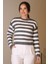 Sıfır Yaka Çizgili Siyah Ekru Kadın Triko Kazak 5560-2K5 3