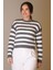 Sıfır Yaka Çizgili Siyah Ekru Kadın Triko Kazak 5560-2K5 4