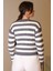 Sıfır Yaka Çizgili Siyah Ekru Kadın Triko Kazak 5560-2K5 5