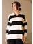 V Yaka Çizgili Ekru Siyah Kadın Triko Kazak 5208-2K5 3